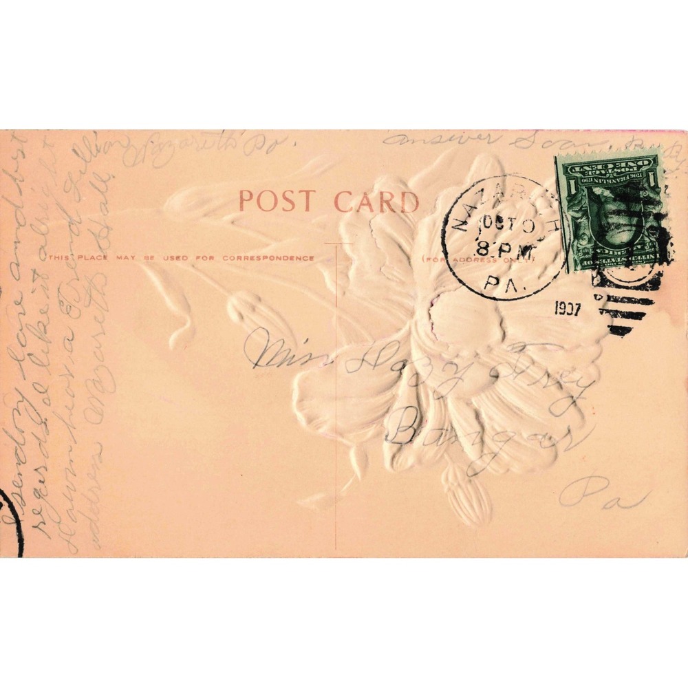 Antique 1907 Embossed Pink Flower Floral Postcard Nazareth PA Pennsylvania Poste - Picture 2 of 2
